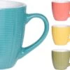 Orange85 Koffiekopjes Gekleurd - Set Van 6 - Koffiemokken - Streep - 200 Ml - Reliëf - Aardewerk - Met Oor - Theemokken
