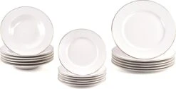 LeRijn® Serviesset Deventer 6 Persoons - 18 Delig - Licht Crème Wit Met Gouden Rand En Motief - Dinerborden - Soepborden - Dessertborden - Borden Servies - Bordenset -Bestek Verkoop 1200x612 2