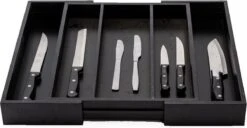 Merkloos Decopatent® Uitschuifbaar Bestekbak - Besteklade - 3 Vaks -> Uitschuifbaar Naar 5 Vakken - Bestekbakken Organizer - Bamboe - Zwart -Bestek Verkoop 1200x622