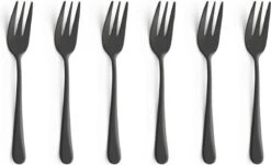 Merkloos Gebaksvorkje - Dessertvorkje ZWART - 6 Stuks - Koffie - Roestvrijstaal - Geslepen - RVS - Mat - Vaatwasserbestendig - Vaatwasser - Hoge Kwaliteit Servies - Koffielepel - Ijslepel - Dessertvork - Dessert