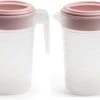 2x Stuks Waterkan/sapkan Transparant/roze Met Deksel 1 Liter Kunststof- Smalle Schenkkan Die In De Koelkastdeur Past -Bestek Verkoop 1200x754