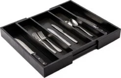 Merkloos Decopatent® Uitschuifbaar Bestekbak - Besteklade - 3 Vaks -> Uitschuifbaar Naar 5 Vakken - Bestekbakken Organizer - Bamboe - Zwart -Bestek Verkoop 1200x776 2