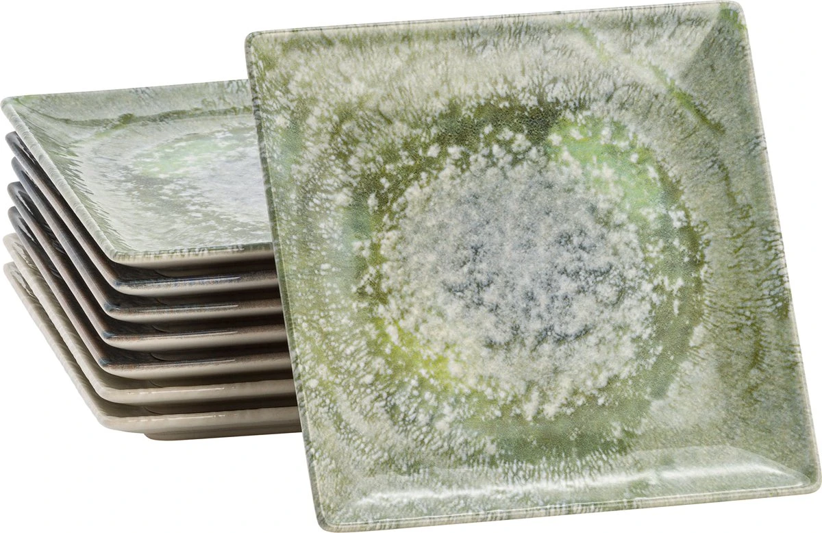 Lite-Body Hermes Gebaksbordjes - Set Van 8 Stuks - Ø16 Cm - Groen Reliëf 3 Lite-Body Hermes Gebaksbordjes - Set Van 8 Stuks - Ø16 Cm - Groen Reliëf