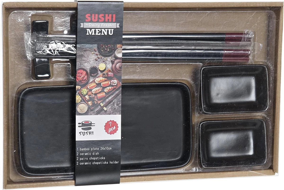 7-delige Sushi Serveer Set Aardewerk Voor 2 Personen Zwart - Sushi Servies 6 7-delige Sushi Serveer Set Aardewerk Voor 2 Personen Zwart - Sushi Servies - Afbeelding 4