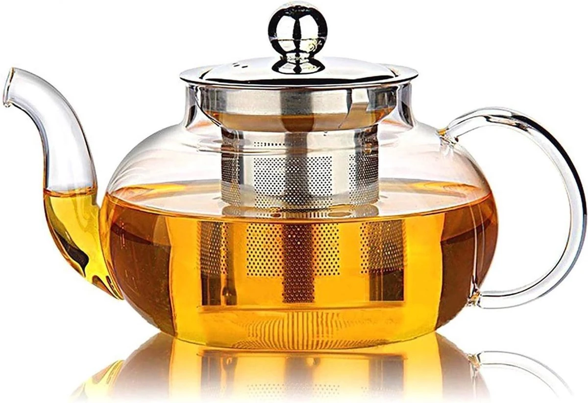 Glazen Theepot Met Filter (RVS) - 1.2 Liter - Thee Infuser – Borosilicaat – Anti-druppel Tuit 5 Glazen Theepot Met Filter (RVS) - 1.2 Liter - Thee Infuser – Borosilicaat – Anti-druppel Tuit - Afbeelding 3