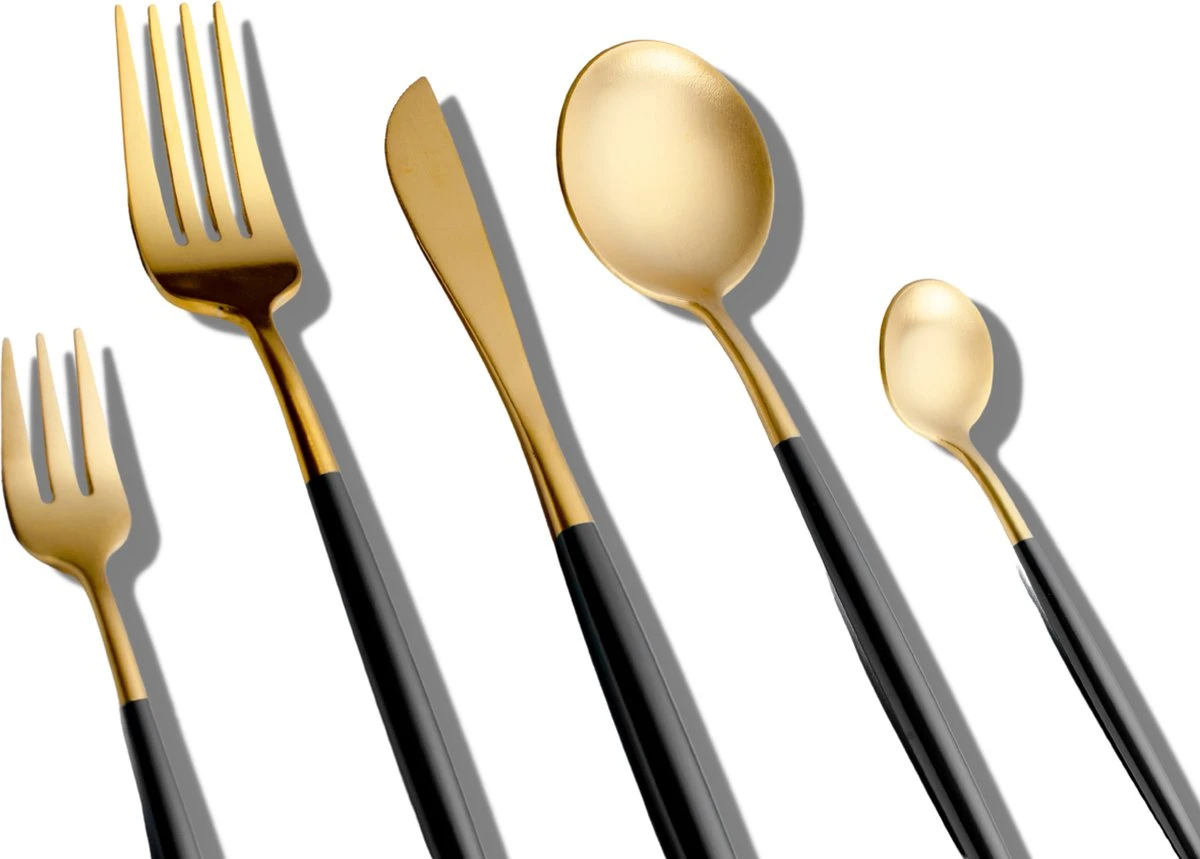 LuZana - Bestek Set Goud - 30-delig - Bestekset 6 Persoons - Goud/zwart - Bestek - Borden - Bestekset Zwart 12 LuZana - Bestek Set Goud - 30-delig - Bestekset 6 Persoons - Goud/zwart - Bestek - Borden - Bestekset Zwart - Afbeelding 10