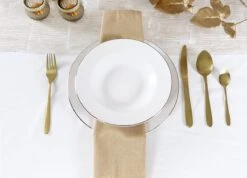 LeRijn® Serviesset Deventer 6 Persoons - 18 Delig - Licht Crème Wit Met Gouden Rand En Motief - Dinerborden - Soepborden - Dessertborden - Borden Servies - Bordenset -Bestek Verkoop 1200x864