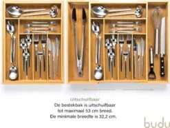 Budu Uitschuifbare Bamboe Bestekbak #43 (43 Cm Diep) - Bestekcassette Hout - Besteklade - 43 X 32,2 - 53 Cm - 6/8 Vakken -Bestek Verkoop 1200x903 2