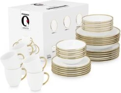 Vtwonen Serviesset - Wit/Goud - Porselein - 36-Delig -Bestek Verkoop 1200x930 2