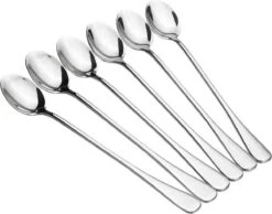 Trendfield Lange Lepels Voor Dessert, Latte Macchiato, Yoghurt Of Cocktail - Dessertlepels RVS - Zilver - 6 Stuks