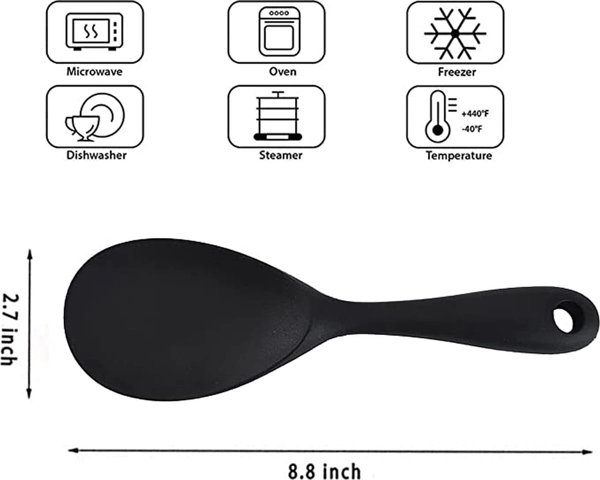 Doodadeals® Siliconen Rijstlepel - Rijst Opscheplepel - Rijstlepel Kunststof - Zwart - 1 Stuk 5 Doodadeals® Siliconen Rijstlepel - Rijst Opscheplepel - Rijstlepel Kunststof - Zwart - 1 Stuk - Afbeelding 3
