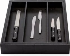 Merkloos Decopatent® Uitschuifbaar Bestekbak - Besteklade - 3 Vaks -> Uitschuifbaar Naar 5 Vakken - Bestekbakken Organizer - Bamboe - Zwart -Bestek Verkoop 1200x963 2