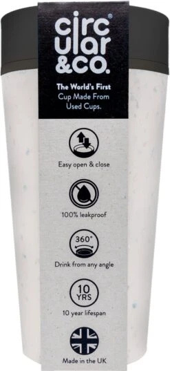 Circular & Co - Travel Mug - Koffiebeker To Go - Coffee To Go Beker - 340 Ml - Crème - Zwart - 12oz - Duurzaam