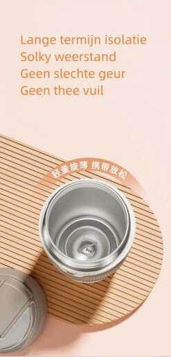 Floraweg Cup - Drinkbeker To GO- Lekvrij Dubbelwandig ,RVS 316, Thermosbeker Koffiebeker- Koffie En Thee - 400ml Zwart -Bestek Verkoop 576x1200