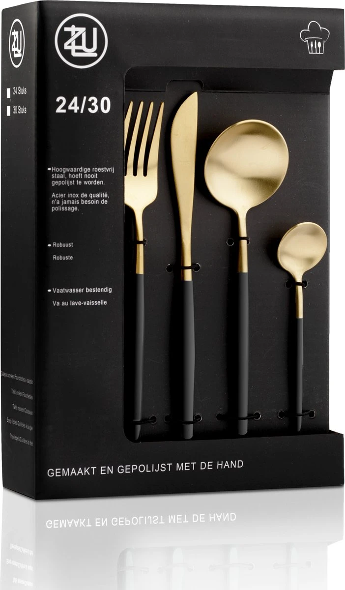 LuZana - Bestek Set Goud - 30-delig - Bestekset 6 Persoons - Goud/zwart - Bestek - Borden - Bestekset Zwart 3 LuZana - Bestek Set Goud - 30-delig - Bestekset 6 Persoons - Goud/zwart - Bestek - Borden - Bestekset Zwart
