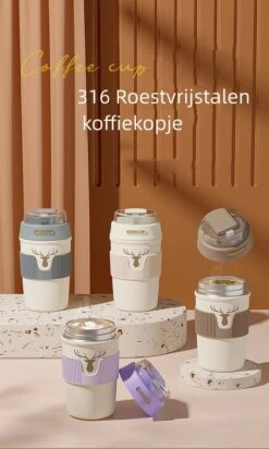 Floraweg Cup - Drinkbeker To GO- Lekvrij Dubbelwandig ,RVS 316, Thermosbeker Koffiebeker- Koffie En Thee - 400ml Zwart -Bestek Verkoop 719x1200