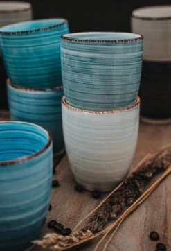 Koffiemok - Blue - 6 Stuks - Aardewerk - 340 ML - Zonder Oor -Bestek Verkoop 819x1200