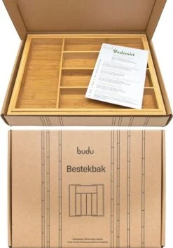Budu Uitschuifbare Bamboe Bestekbak #38 (38 Cm Diep) - Bestekcassette Hout - Besteklade - 38 X 29,5 - 47,8 Cm - 5/7 Vakken -Bestek Verkoop 838x1200 2