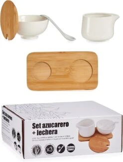 Suiker En Melk Serveren Setje Van Keramiek Met Bamboe 19 Cm -Bestek Verkoop 908x1200
