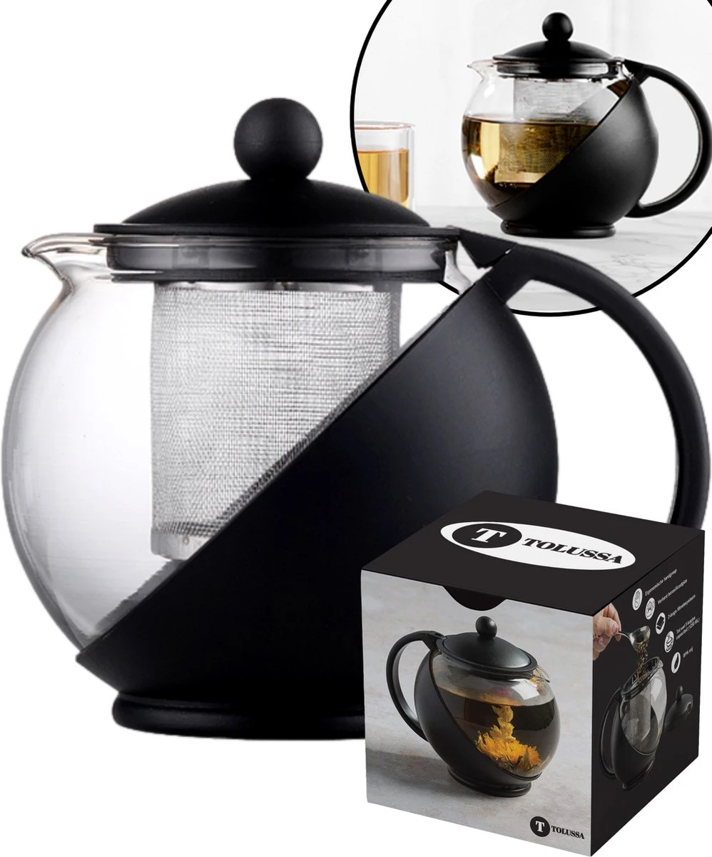 Tolussa Premium Theepot Glas Met Filter - 1.25L - Zwart - Isolerend - Lekt Niet 3 Tolussa Premium Theepot Glas Met Filter - 1.25L - Zwart - Isolerend - Lekt Niet